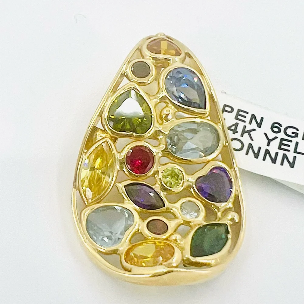 14K Yellow Gold (not plated) Colorful Gemstone Pendant - Picture 5 of 6